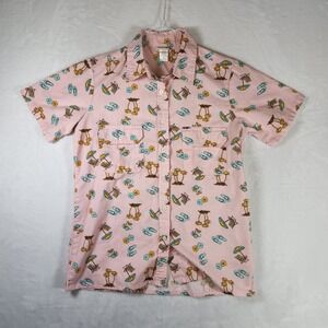 Boca Bay Pink Hawaiian Shirt‎ Beach Palm Tree Flip Flop Women's Medium